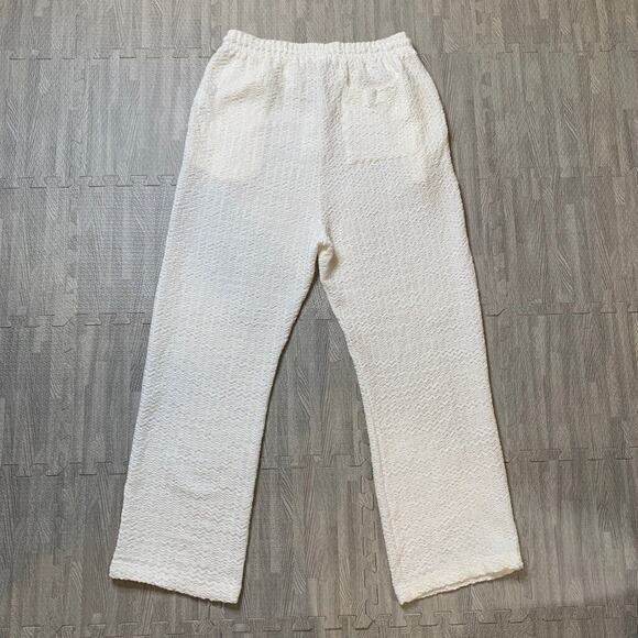 Zara Pants Womens Large Ivory Cotton Blend Textured Drawstring High Rise Stretch - Picture 9 of 14